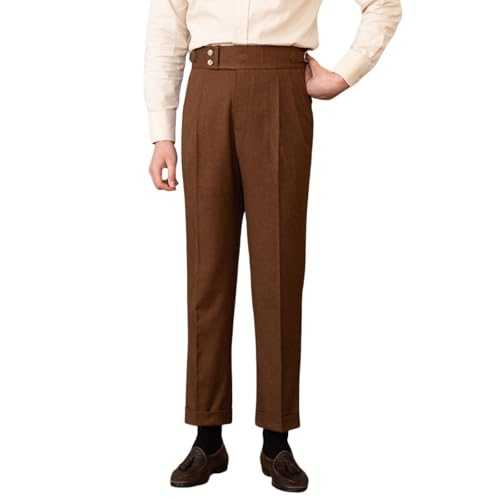 Men's High Waisted Tweed Dress Pants, Men's High Straight Vintage Comfortable and Stylish Wool Tweed Trousers Suit Pants