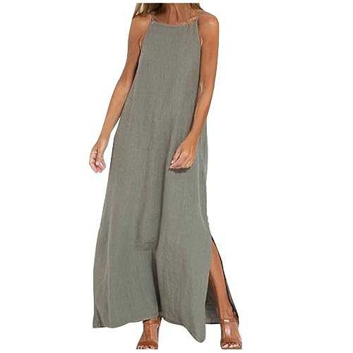 Women Dresses Sale Clearance Boho Maxi Dresses for Women UK Cotton and Linen Dress Summer Sexy Spaghetti Strap Long Gowns Solid Beach Shift Frocks Elegant Party Garments Plus Size Casual Outfits