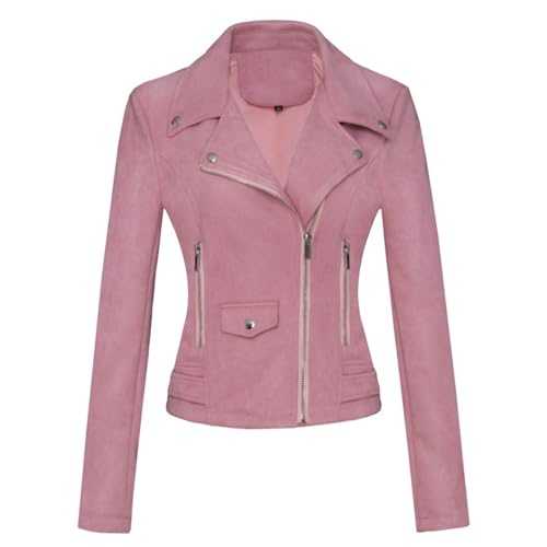 ANUFER Women's Faux Suede Leather Biker Jacket Cool Cross Zipper Short Coat