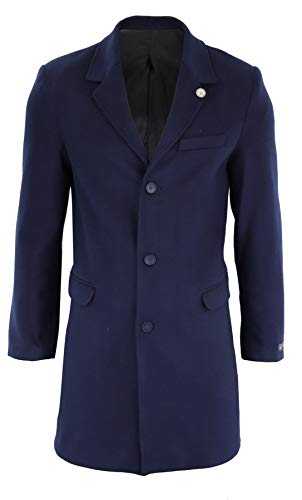 TruClothing.com Mens 3/4 Long Overcoat Jacket Wool Feel Coat Blinders Slim Fit