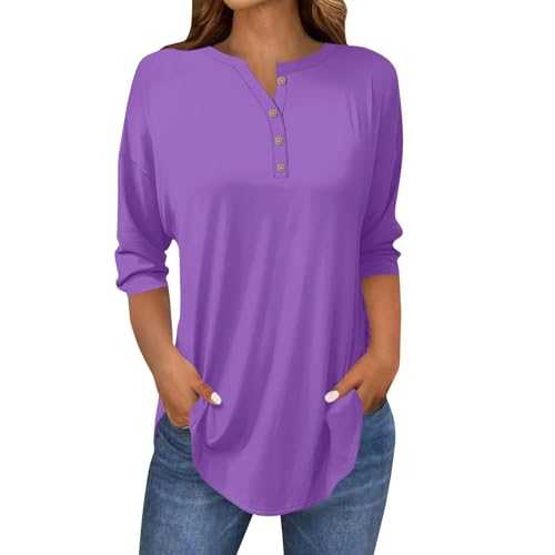 Oversize Holiday Shirts for Women Casual Tops 3/4 Length Sleeve Womens Tops 2025 Spring Neck Casual Print Tunic T Shirts Three Quarter Length Womens Tops Long Sleeve Tees for Women Pack