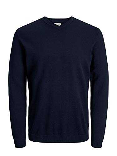 JACK & JONES Mens Basic Knit V Neck Regular Fit Classic Cotton Sweater