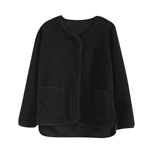Fleece Jacket for Women UK Clearance Plush Winter Warm Coat Faux Fur Jackets Sherpa Lined Jacket Teddy Bear Coats Fluffy Fuzzy Cardigan Full Zip Round Neck Outwear Comfortable Soft Jacket with Pockets