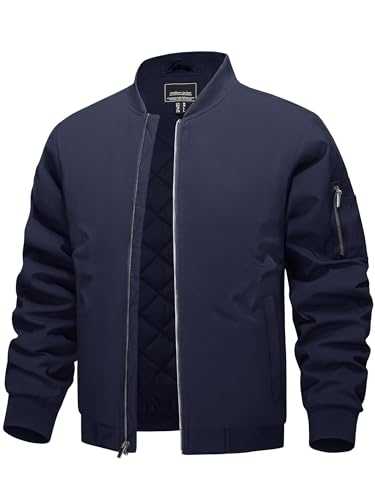 Men's Bomber Jackets Windproof Winter Bomber Coat Casual Zip Up Flying Jacket Warm Lined Baseball Coats