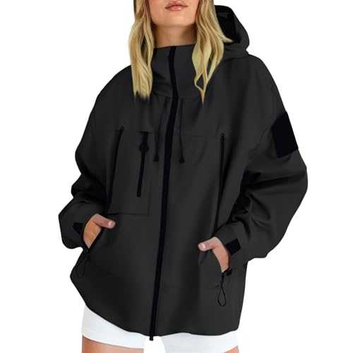 Waterproof Jacket Womens Coats Rain Jackets Casual Outdoor Waterproof Hooded Windproof Coat Ladies Casual Loose Cardigans Coat Trench Coats Lightweight Plus Size Snow Rainwear