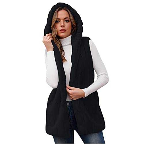 Women Fleece Gilets Hooded Faux Fur Sleeveless Jacket Solid Ladies Body Warmers Open Front Vest Coat Fluffy Sherpa Cardigan Outwear Overcoat UK Size