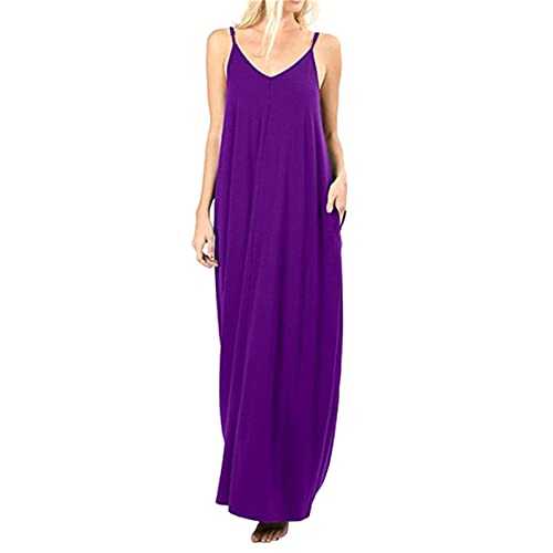 Sleeveless Maxi Dress Women's Solid Color Loose Pocket Long Skirt Vest Dress Sexy Suspender Skirt Casual Tan Dress