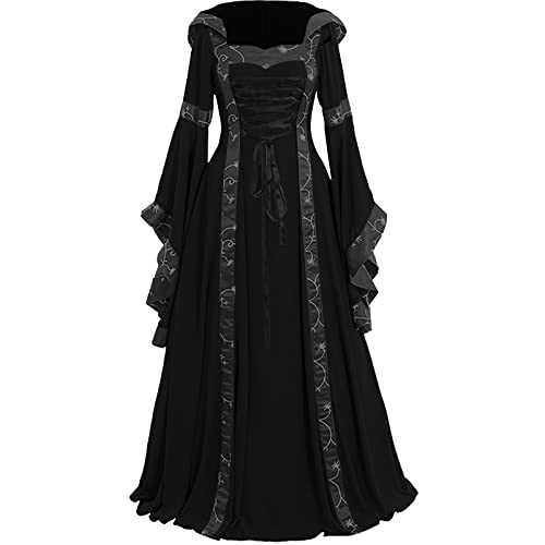 Renaissance Costume Women Plus Size Medieval Dress, Festival Gothic Dress Ladies Medieval Clothing for Halloween Carnival, Long Sleeve Tunic Maxi Dresses, Cosplay Costume for Women Size 8-22