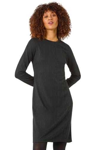 Roman Cable Textured Dress for Women UK - Ladies Autumn Everyday Winter Holiday Round Neckline Comfy Long Sleeve Soft Knee Length Frock Office Desk Gowns