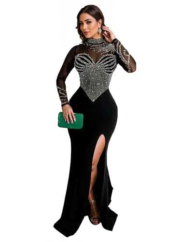 Figdaw Sparkly Rhinestone Prom Dress with Slit for Women Sexy Formal 2024 Party