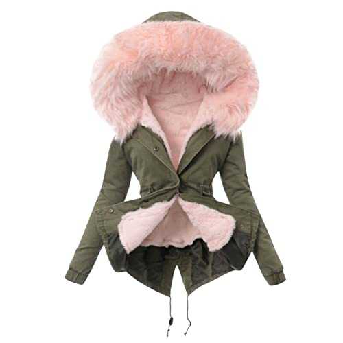 Rikay Winter Coats For Women UK Sale Clearance Womens Long Fur Trimmed Hooded Fuzzy Fleece Coat Padded Puffer Parka Ladies Winter Jacket Coat
