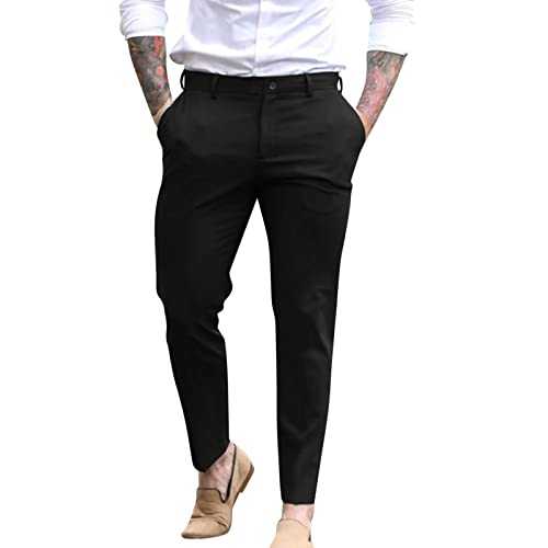 Mens Black Dress Trousers Slim Fit Suit Trousers Formal Work Pants Office Business Trouser Stretch Lounge Trouser Durable Wedding Wear Smart Casual Pants Comfort Flat-Front Trousers XXL