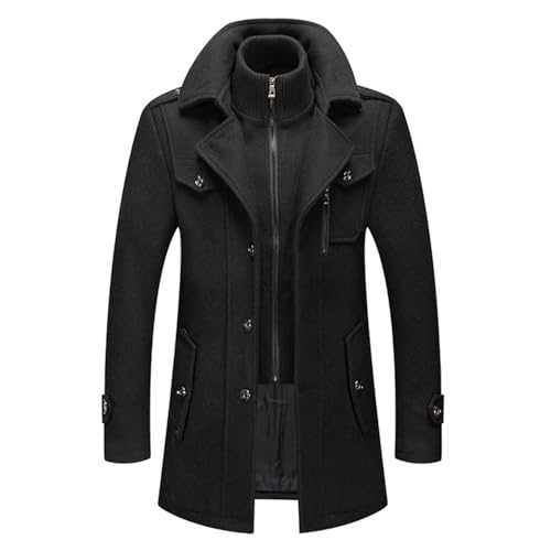 SUIUOI Men's Wool Coat Winter, Men's Coat Long Trench Coat Jackets Winter Coat Long Coat Warm Wool Jacket with Lapels Casual Plain Cashmere Coat Wool Short Coat Business Leisure