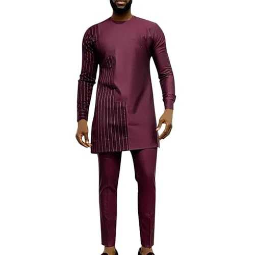 WAZHAKU Men's Dashiki Set African Clothing 2-Piece Set Traditional Ethnic Suit Long Sleeve Shirt and Trousers Formal Suit Clothing for Wedding Evening Slim Fit Tracksuit