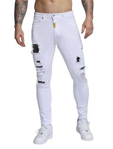LOGEQI Men's Ripped Skinny Jeans Slim Fit Stretch Jeans for Men Distressed Destroyed Denim Pants