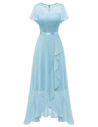 Berylove Women's Formal Party Dresses Flutter Short Sleeve Wedding Dresses Long Evening Gowns Prom Dresses