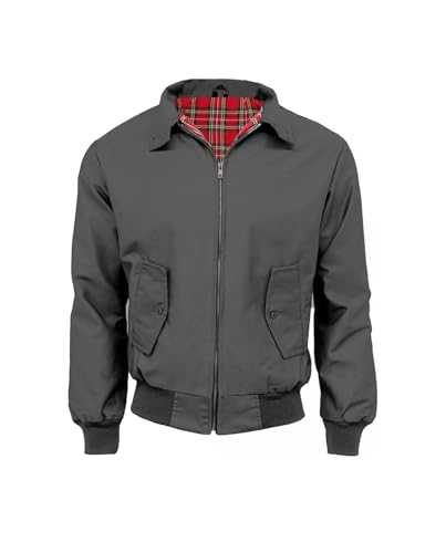 Mens Harrington Jacket Classic Retro Scooter 1970's Vintage Bomber MOD Skin Tartan Lining Coat Top Collar Cotton