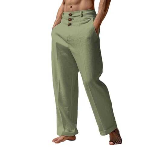 Linen Trousers Mens UK Stretch Work Trousers Wrinkle-Resistant Suit Trousers Straight-Fit Lounge Trousers Loose Straight Cotton Linen Pants Summer Casual Pants Mens Breathable Pants