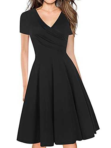 oxiuly Women's Chic Deep V-Neck Summer Casual Dress A-Line Graduation Gown Party Tea Dresses with Pockets OX288