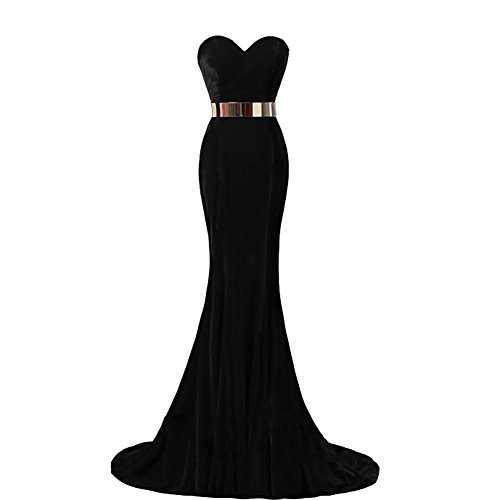 Kivary Sweetheart Mermaid Long Velvet Prom Dress Gold Sash Evening Party Gown