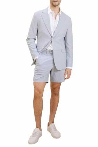 Pkrboro Men's Thin Pinstripe Two-Piece Suit Short Pants Set Single Breasted Button Notch Lapel for Party Wedding and Business