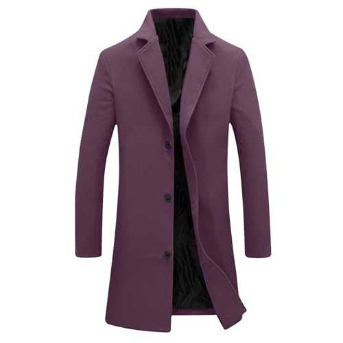 Mens Trench Coat Wool Winter Thick Peacoat Slim Fit Long Overcoat Men's Elegant Stand Collar Padded Coats Casual Loose Jacket Lapel Button Down Coat Plain Warm Outerwear Woollen Blazer Clearance