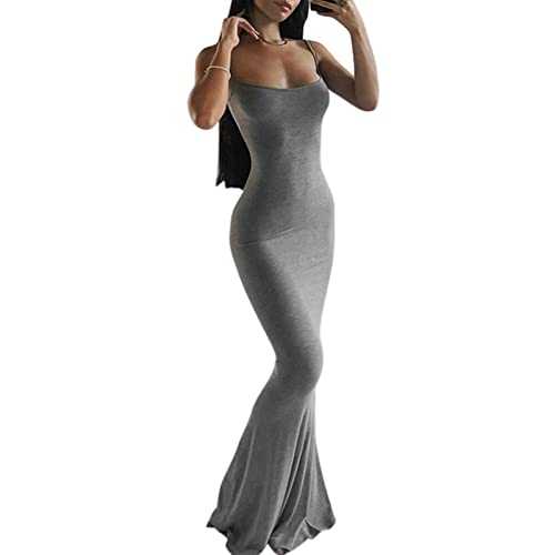 Halfword Women's Sexy Bodycon Slip Maxi Dress Casual Spaghetti Straps Backless Slim Long Dresses
