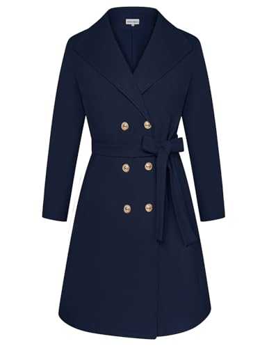 Hanna Nikole Women Plus Size Wool Coat Mid-Length Winter Jacket with Belt Dark Blue 22