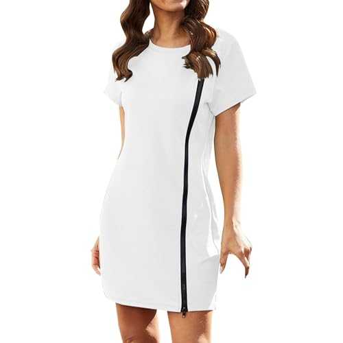 HOOUDO Women’s Summer Dresses Loose Retro Boho Dresses Short Sleeve O Neck Summer Dresses Skater Floral Print Mini Dresses Knee Length T-Shirt Dresses