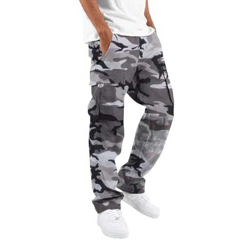 Men's Casual Camouflage Print Cargo Pants Drawstring Stretch Elastic Waist Trousers with Pockets Durable Work Pants for Men Mens Cargo Pants Slim Fit Cotton Joggers