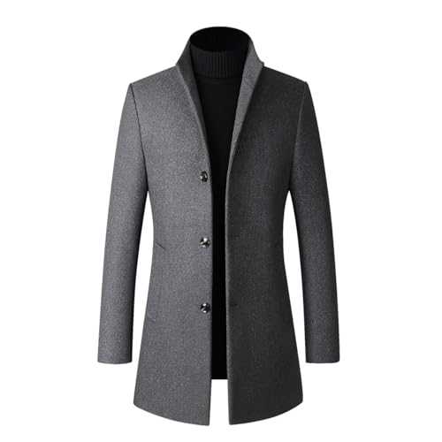 YOUTHUP Mens Wool Winter Coats Thick Warm Peacoat Mid-Length Padded Trench Coat