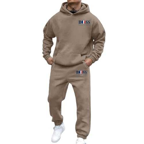 Mens Hooded Plain Tracksuit 2 Piece Long Sleeve Hooded Sweatshirts with Joggers Sweatpants Casual Sports Activewear Set Adults Loungewear Sets Warm Athletic Sweatsuit Autumn Outfits Christmas
