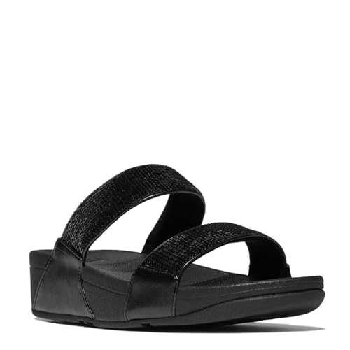 Womens Lulu Sequin Slides Polyurethane All Black Sandals 4 UK