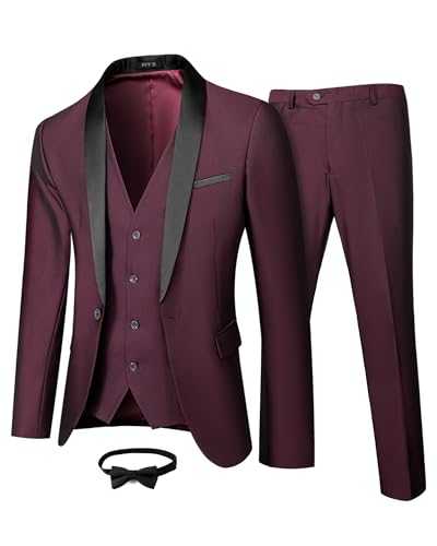 MY'S Mens 3 Piece Suit Shawl Lapel One Button Tuxedo Winter Fabric Slim Fit Dining Jacket Pants and Tie Set