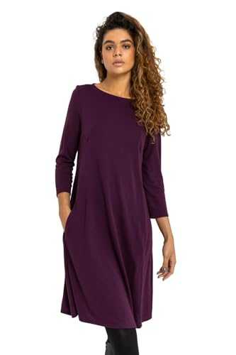 Roman Originals Tunic Dress with Pockets for Women UK Ladies Swing Fit & Flare Skater Slouch Stretchy Casual Smart Winter Jersey Pull On Relaxed Work Office 3/4 Long Sleeves