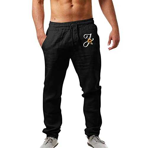 HELLORSOON White Linen Trousers,Summer Beach Loose Pants Mens Linen Trousers Loose Fit Beach Stretchy Drawstring Waist Comfortable Lightweight Pant Cotton Jogging Bottoms White Joggers