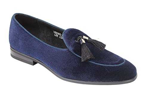 Xposed Mens Velvet Tassel Loafer Evening Dress Slip on Wedding Shoes in Black, Navy