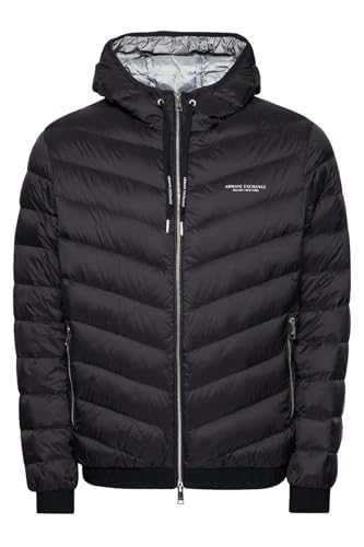Armani Exchange Men's Quilted Jacket with Hood and Zip, Milano/New York Logo
