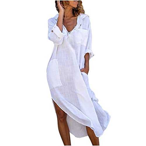 Dresses for Women UK Party Elegant Solid Long Sleeve Pockets Turn Down Collar Dresses Ladies Trendy Tunic Dresses Activewear Dresses for Vacation Cocktail Formal Work Wedding