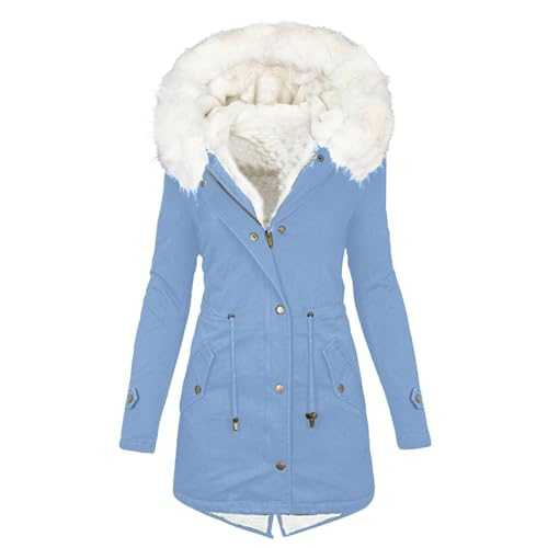 Keepink Winter Coats for Women UK Plus Size 8-22 Ladies Thick Fleece Lined Jackets Full Zip Warm Outdoor Hooded Outerwear Elegant Parka Coat with Fuffly Hood Long Cardigan Overcoat