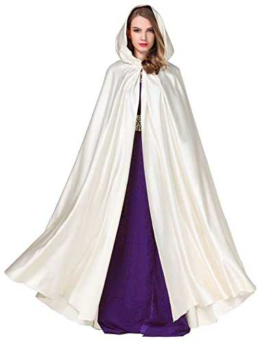 BAEAUTEICATE Wedding Cloak Cape with Hood Long Satin Poncho for Women Bride Maxi Unisex Medieval Coat Halloween Christmas Coaplay Costume Full Length