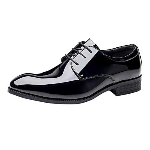 Leather Shoes Men, Formal Business Black Flat Comfortable Oxford Shoes Lace Up Low Top Shallow Mouth Work Footwear Wide Fit Non-Slip Brogues Shoes Office Wedding Loafers Solid Color