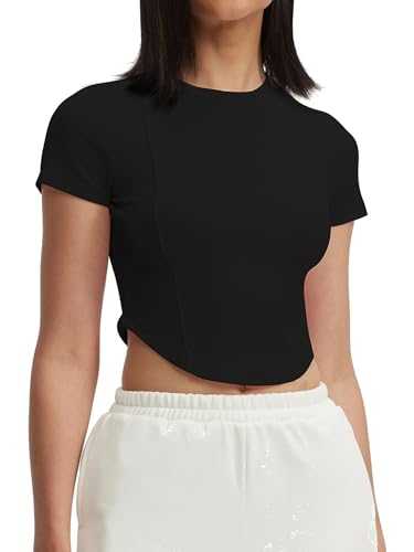 Women's Short Sleeve Ribbed Crop Tops Crew Neck Slim Fitted T Shirt Sexy Y2K Tee