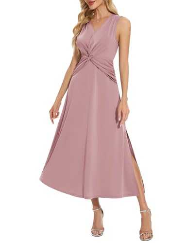 Aupuls Womens Formal Dress Split V Neck Sleeveless Maxi Cocktail Wedding Guest Dresses for Women UK