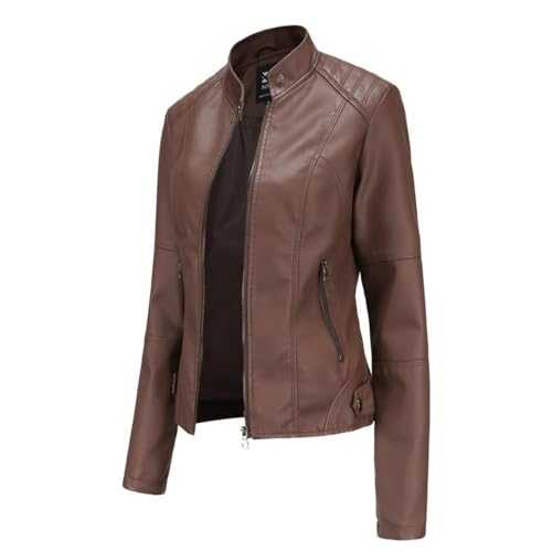 Hiser Womens Leather Jacket with Zip Pockets, PU Leather Slim fit Zip Up Moto Jacket Bomber Jacket