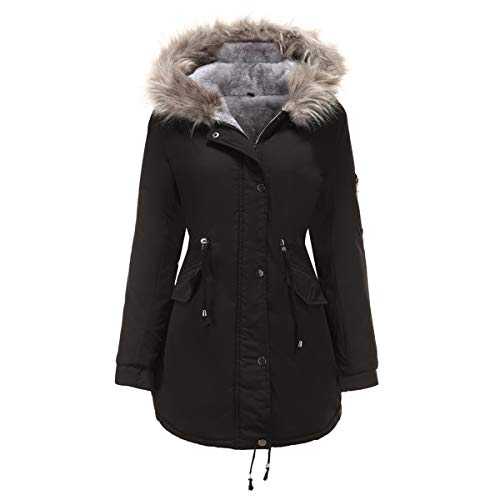YYNUDA Parka Jacket Womens Fleece Lined Winter Coat Warm Hooded Coat Windproof Fur Hoodie Outwear