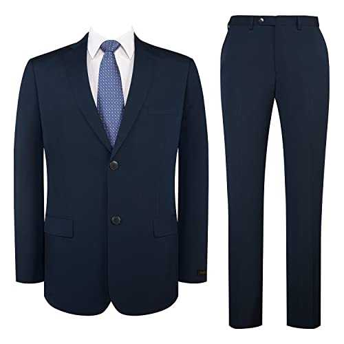 Men's 2 Piece Slim Fit Suits Two Button Blazer Business Casual Jacket Adjustable Waist Pants Set