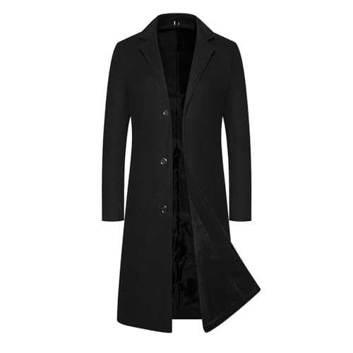 ANHATUIV Mens Winter Coat Slim Fit Trench Coat Plus Size Overcoat Single Breasted Pea Coat Regular Fit Notched Collar Long Jacket 3 Button Winter Woolen Blend Jackets Business Casual Smart Outwear