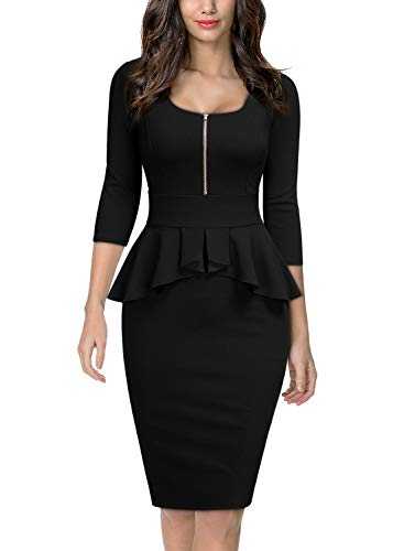 MIUSOL Women’s Business Peplum Pencil Front Zip Party Dress Black Medium