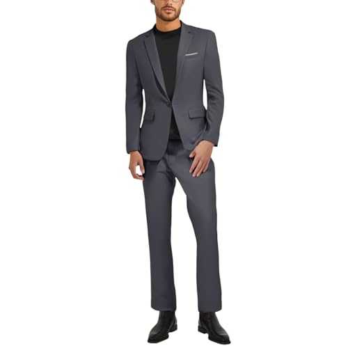 Generisch Men's Suit Set Plain 2-Piece Slim Fit Suit Jacket Festive Suits Party Suits V-Neck Blazer with One Button and Suit Trousers Business Wedding Modern Suits Jacket
